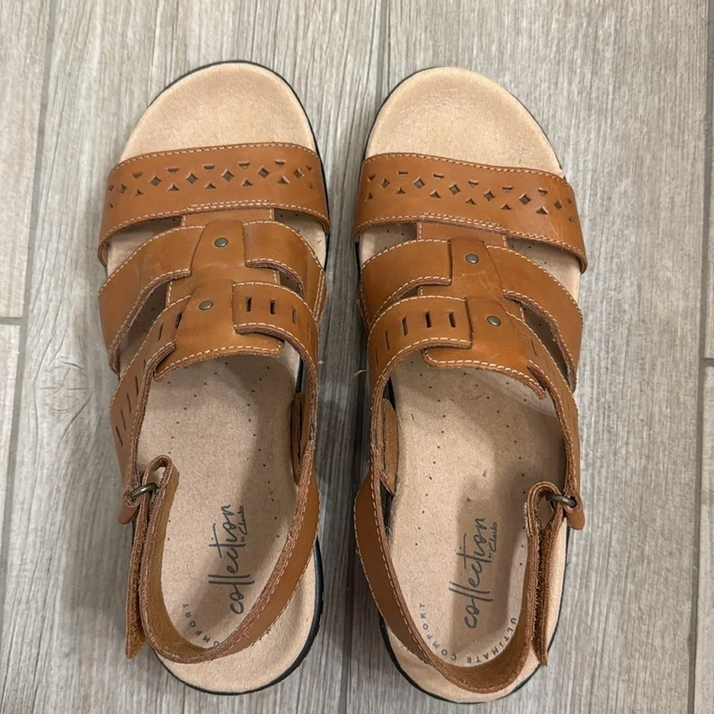 Clarks Lexi Qwin Brown Leather Slingback Sandals Shoes Size 8 Wide - Picture 6 of 15